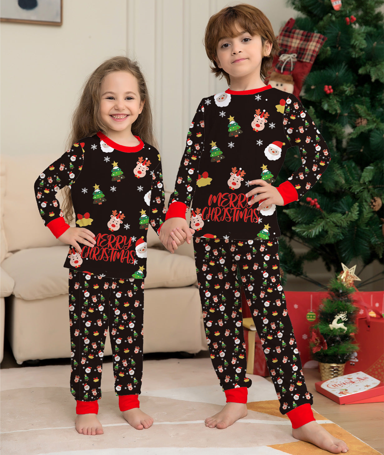 Printed Family Letters Christmas Pajama Set