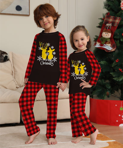 New Golden Deer Print Christmas Parent Child Pajama Set