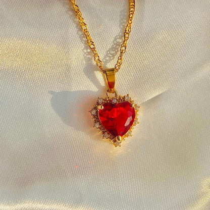 Colorful Rhinestones Heart-shped Necklace Love Gold Clavicle Chain Ins Personalized Jewelry For Women Valentine's Day