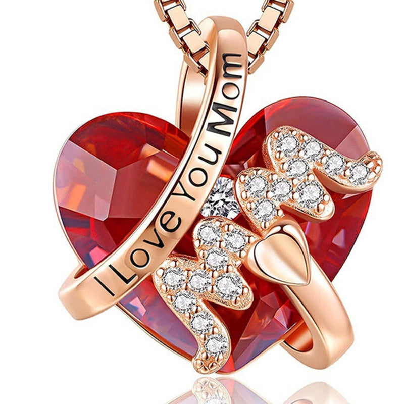 Luxury Red Crystal Heart-shaped For Thanksgiving Necklace Mother's Day Gift