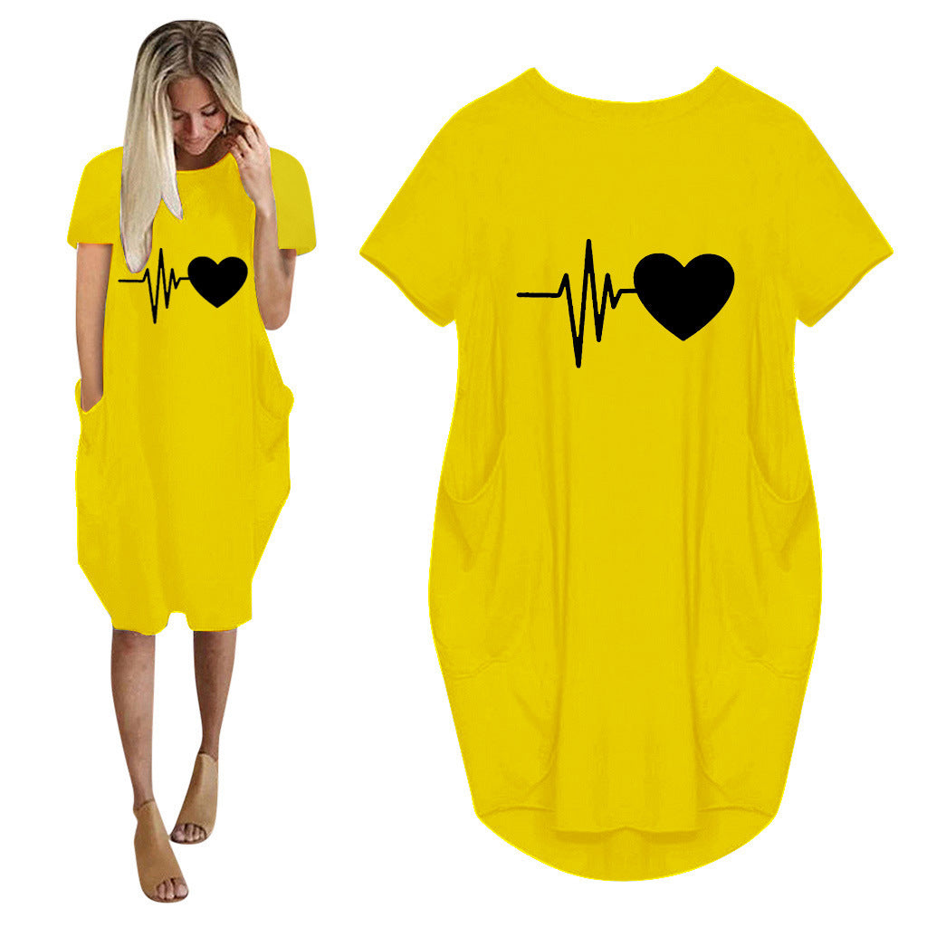 Short-sleeved Dress Valentine's Day Heart-shaped Print Dress